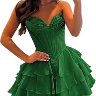 Strapless Boned Ruffle Chiffon Mini Ball Gown Prom Dress