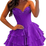 Strapless Boned Ruffle Chiffon Mini Ball Gown Prom Dress
