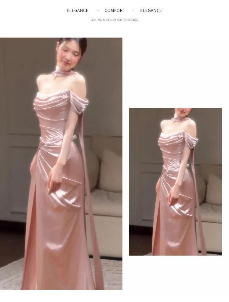 Pink One-Shoulder Evening Gown