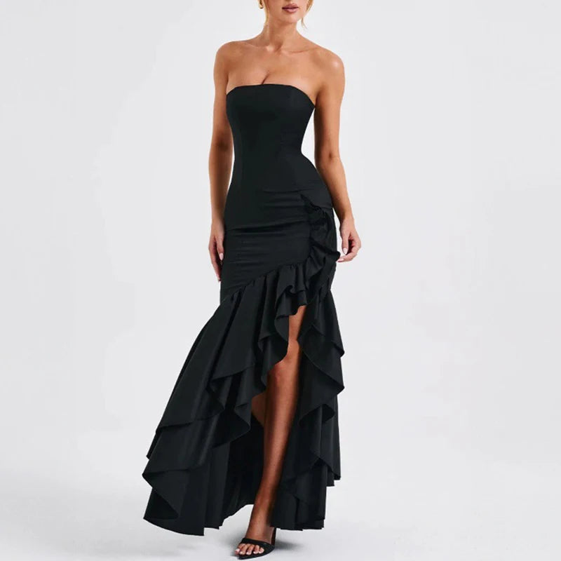 Elegant Off Shoulder Strapless Ruffles Long Dress