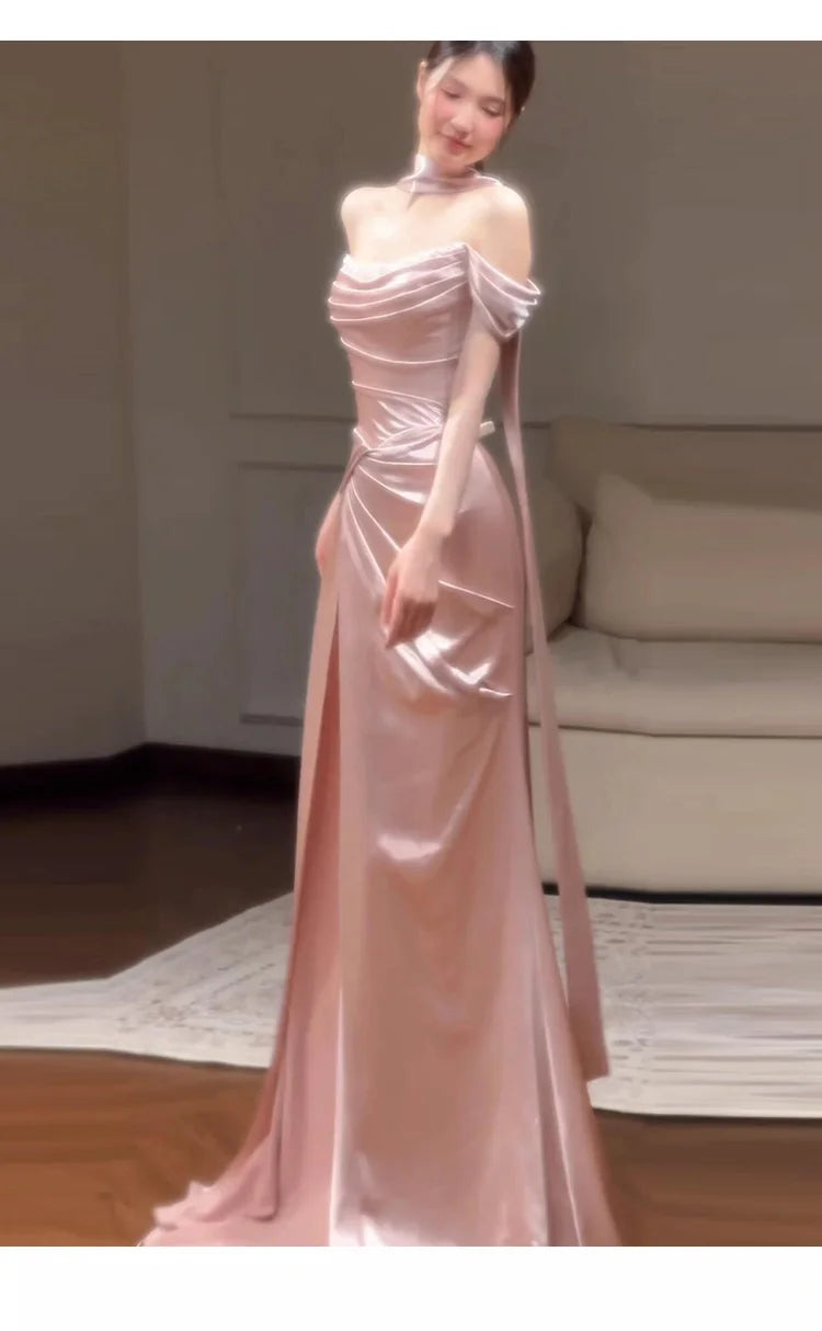 Pink One-Shoulder Evening Gown