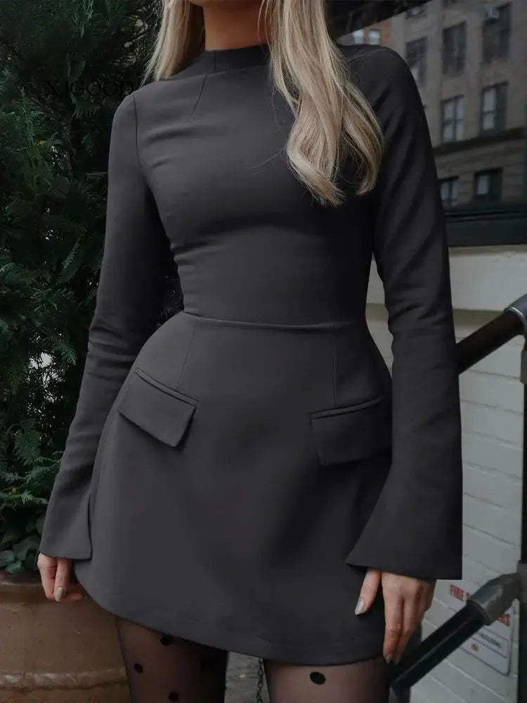 Waist-Cinched Midi Dress for Fall & Winter