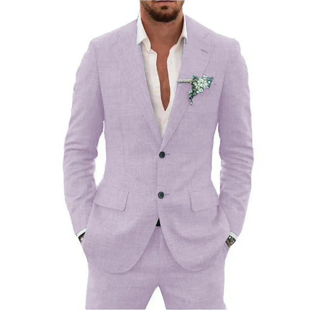 Men’s Casual Linen Slim-Fit Suit – 2-Piece Wedding Tuxedo