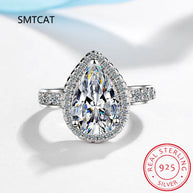 Halo Pear Moissanite Triple Row Pave Engagement Ring
