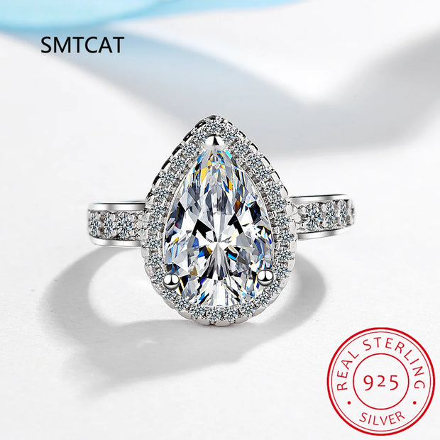 Halo Pear Moissanite Triple Row Pave Engagement Ring