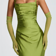 Satin Backless Square-Neck Party Dress