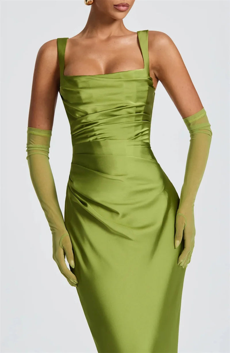 Satin Backless Square-Neck Party Dress