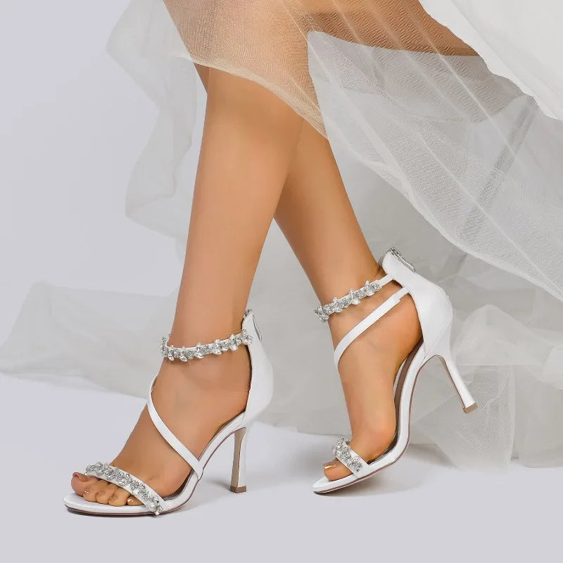 Open Toe Ankle Strap Women's Wedding Shoes With Rhinestone Tassel