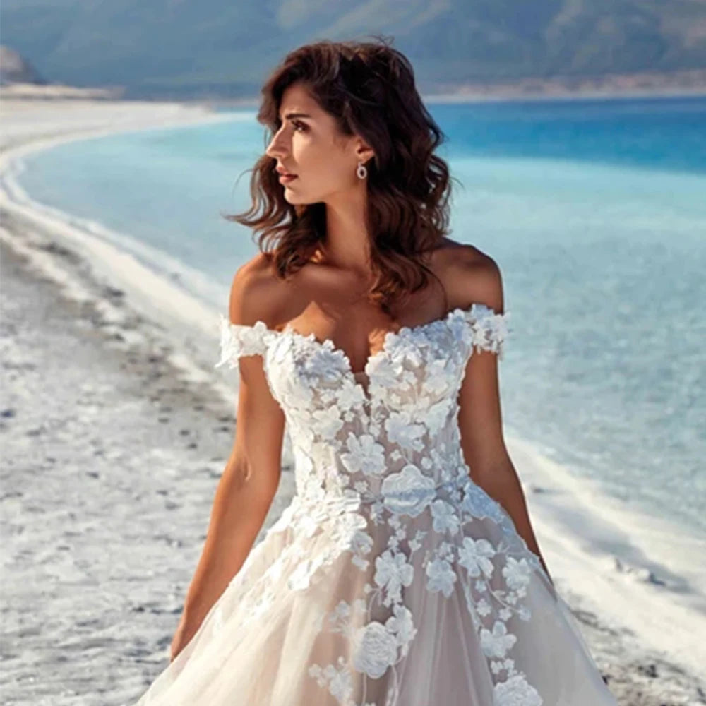 Champagne Off-Shoulder Wedding Dress