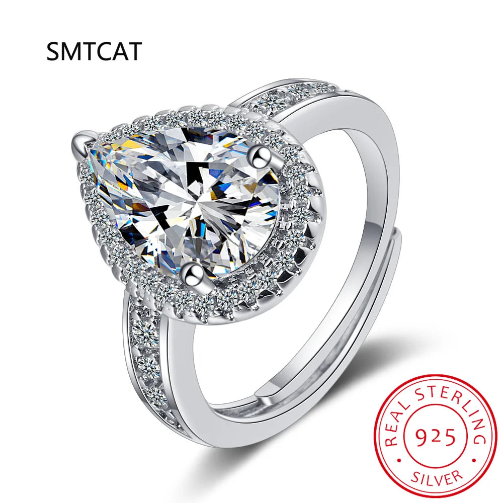 Halo Pear Moissanite Triple Row Pave Engagement Ring