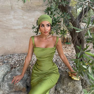 Satin Backless Square-Neck Party Dress