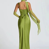 Satin Backless Square-Neck Party Dress