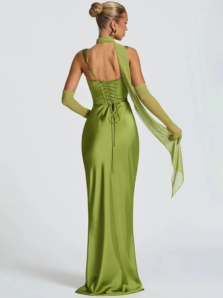 Satin Backless Square-Neck Party Dress