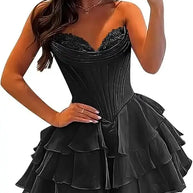 Strapless Boned Ruffle Chiffon Mini Ball Gown Prom Dress