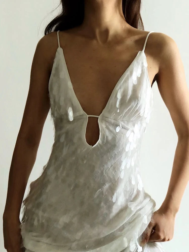 Women Sequin Sling Maxi Dress