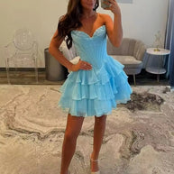 Strapless Boned Ruffle Chiffon Mini Ball Gown Prom Dress