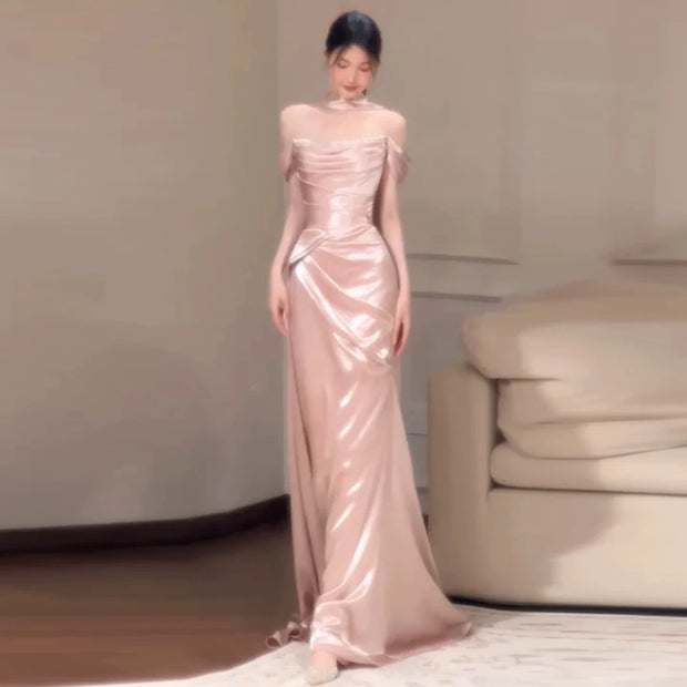 Pink One-Shoulder Evening Gown