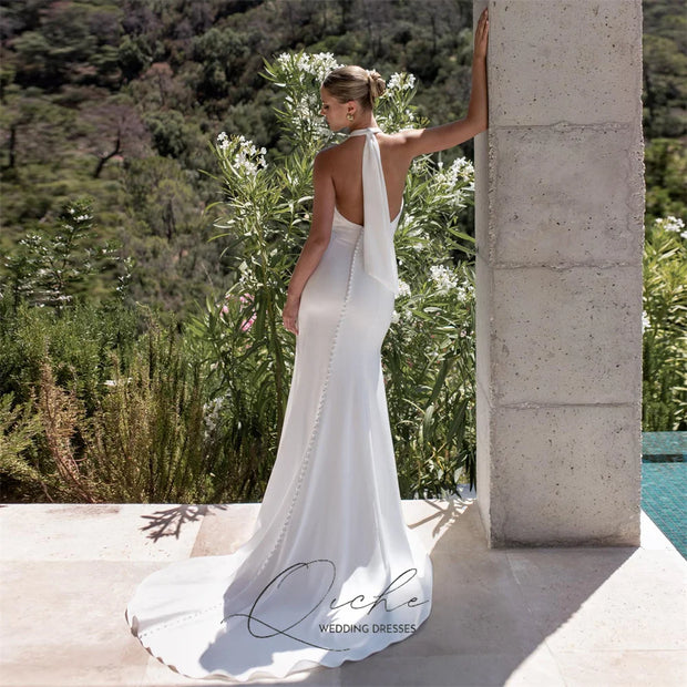 Halter Mermaid Wedding Dress, Open Back