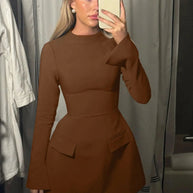 Waist-Cinched Midi Dress for Fall & Winter