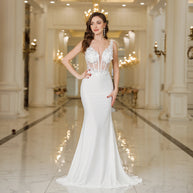 Elegant Straps White Mermaid Wedding Dresses
