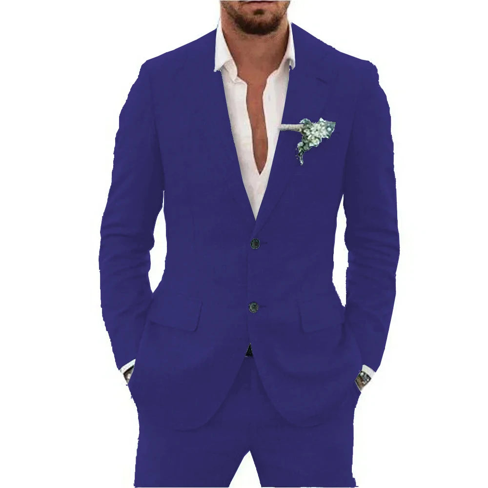 Men’s Casual Linen Slim-Fit Suit – 2-Piece Wedding Tuxedo
