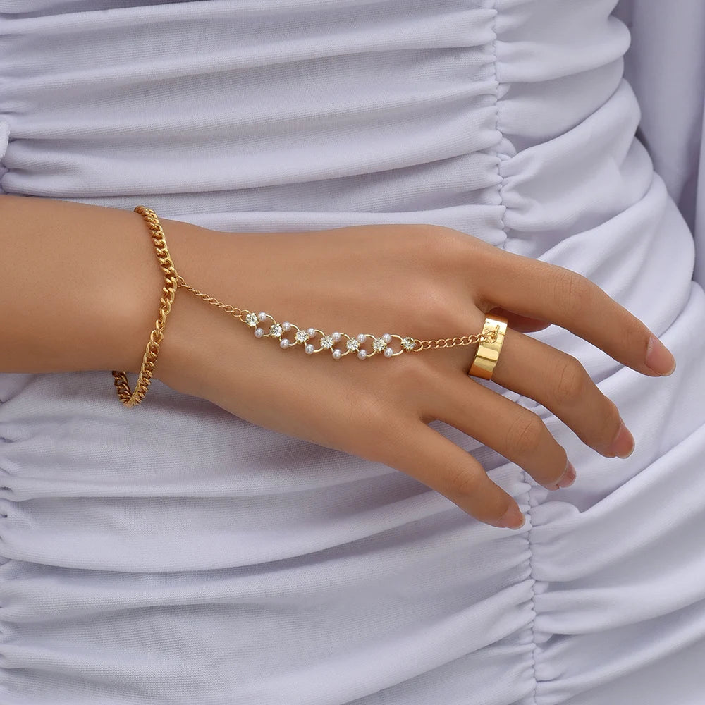 Shiny Chain-Linked Finger Ring Bracelet