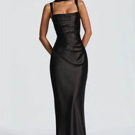 Satin Backless Square-Neck Party Dress