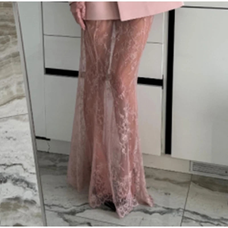 Elegant Sweetheart Sheer Ruffle Maxi Dress