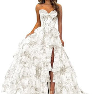 Floral Print Tiered Prom Dresses