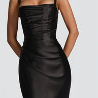 Satin Backless Square-Neck Party Dress