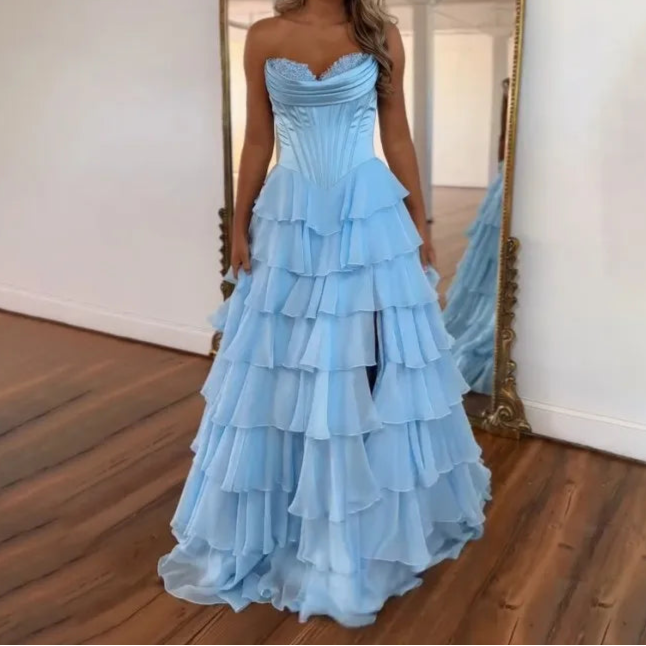 Line Slit Evening Gown Prom Dress