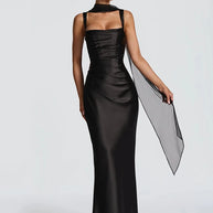 Satin Backless Square-Neck Party Dress
