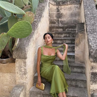 Satin Backless Square-Neck Party Dress