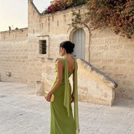 Satin Backless Square-Neck Party Dress