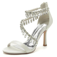 Open Toe Ankle Strap Women's Wedding Shoes With Rhinestone Tassel