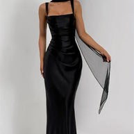 Satin Backless Square-Neck Party Dress