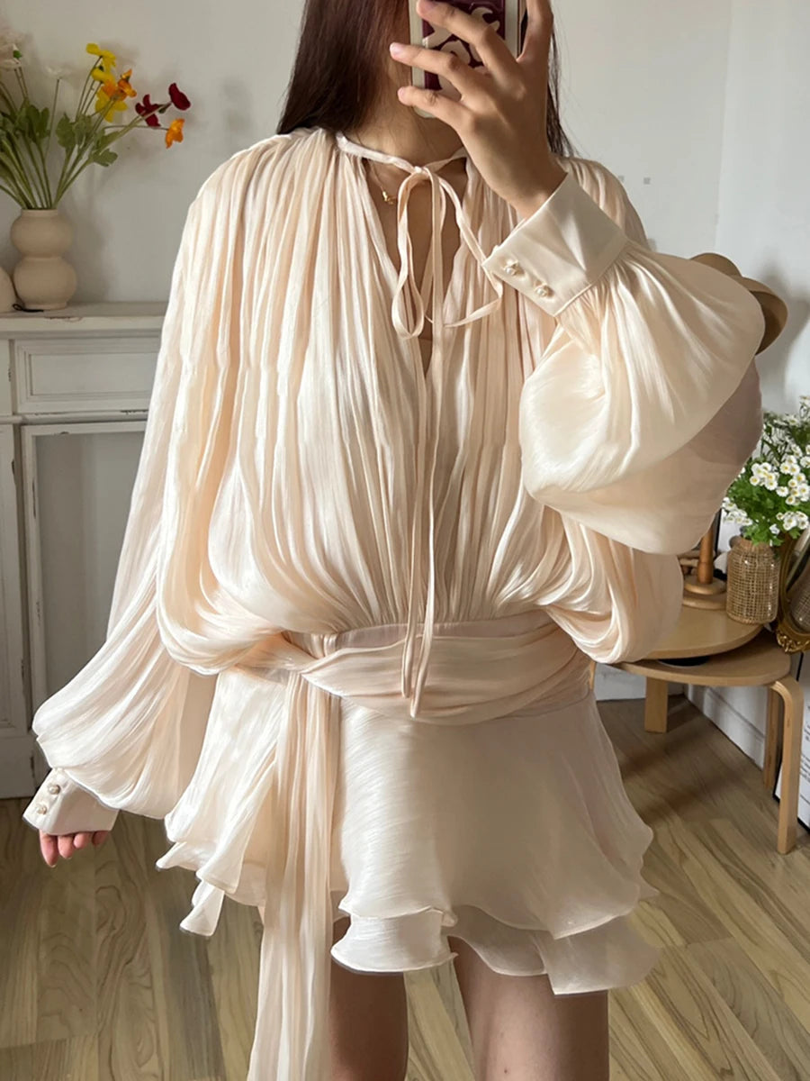 Solid Blouse Mini Dresses For Women