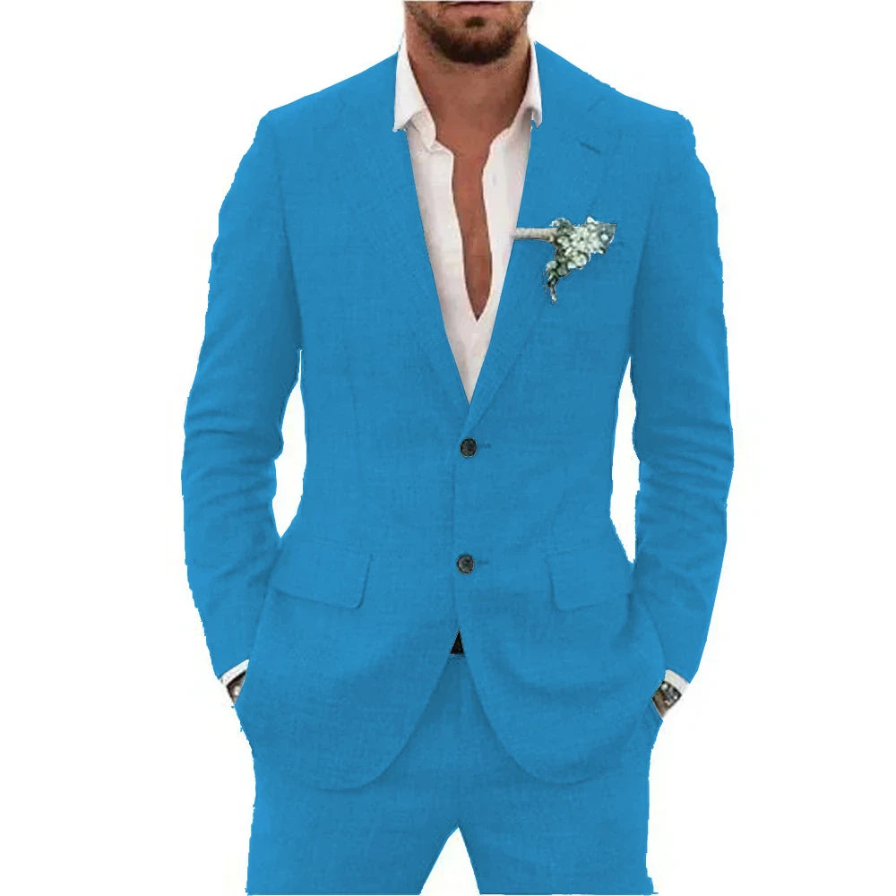 Men’s Casual Linen Slim-Fit Suit – 2-Piece Wedding Tuxedo