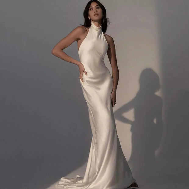 High-Neck Satin Mermaid Wedding Dress