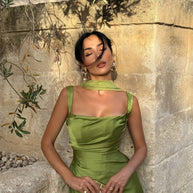 Satin Backless Square-Neck Party Dress