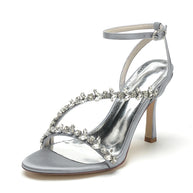 Open Toe Ankle Strap Women's Wedding Shoes With Rhinestone Tassel