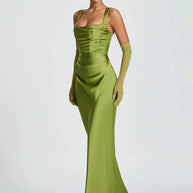 Satin Backless Square-Neck Party Dress