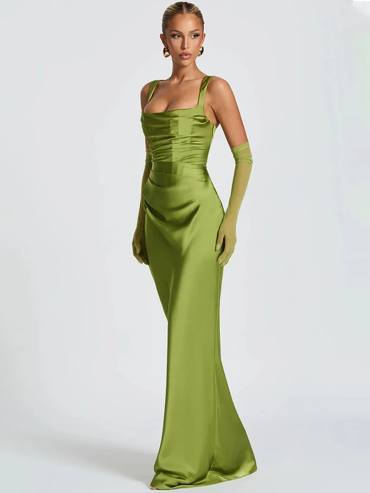 Satin Backless Square-Neck Party Dress