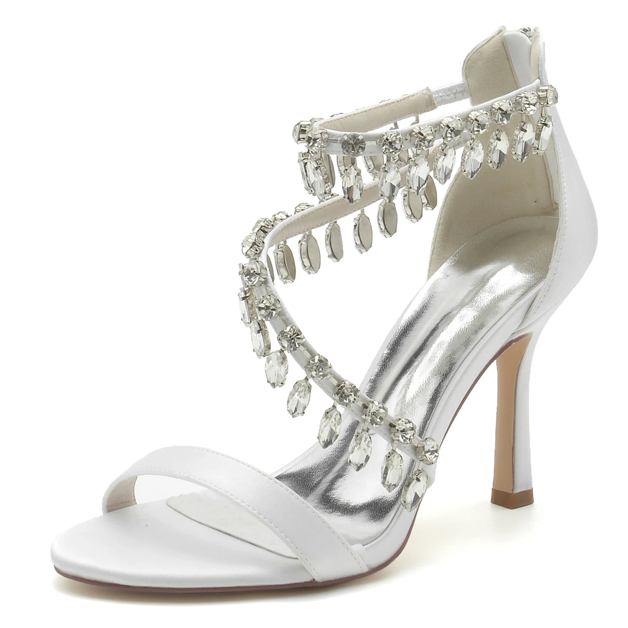 Open Toe Ankle Strap Women's Wedding Shoes With Rhinestone Tassel