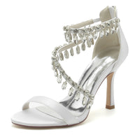 Open Toe Ankle Strap Women's Wedding Shoes With Rhinestone Tassel