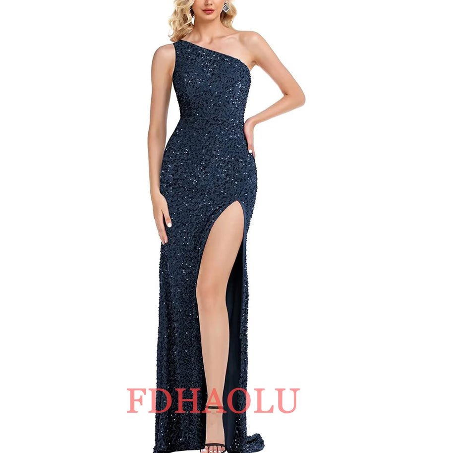 One-Shoulder Sleeveless Sweep Dresses