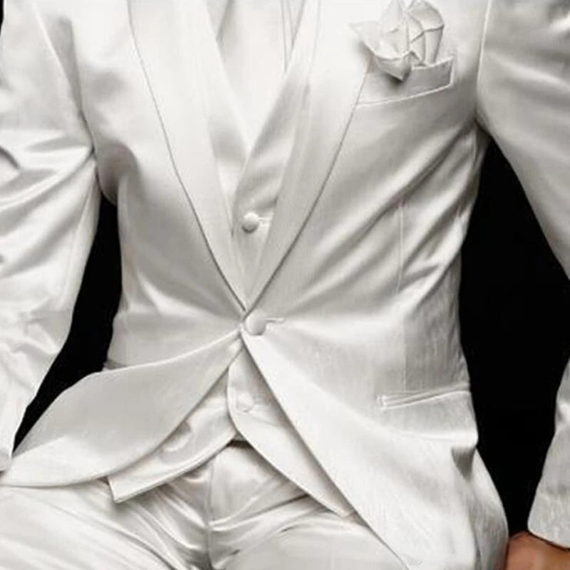 Men’s 3-Piece White Satin Wedding Suit