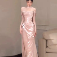 Pink One-Shoulder Evening Gown