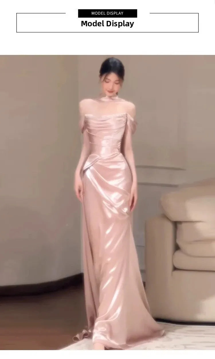 Pink One-Shoulder Evening Gown