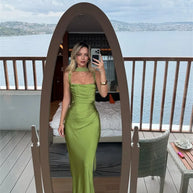 Satin Backless Square-Neck Party Dress